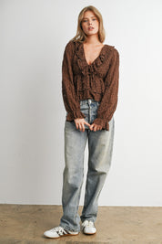 Romilly Ruffle Lace Peplum Blouse in Brown - product photo 10