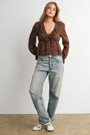 Romilly Ruffle Lace Peplum Blouse in Brown - product photo 11