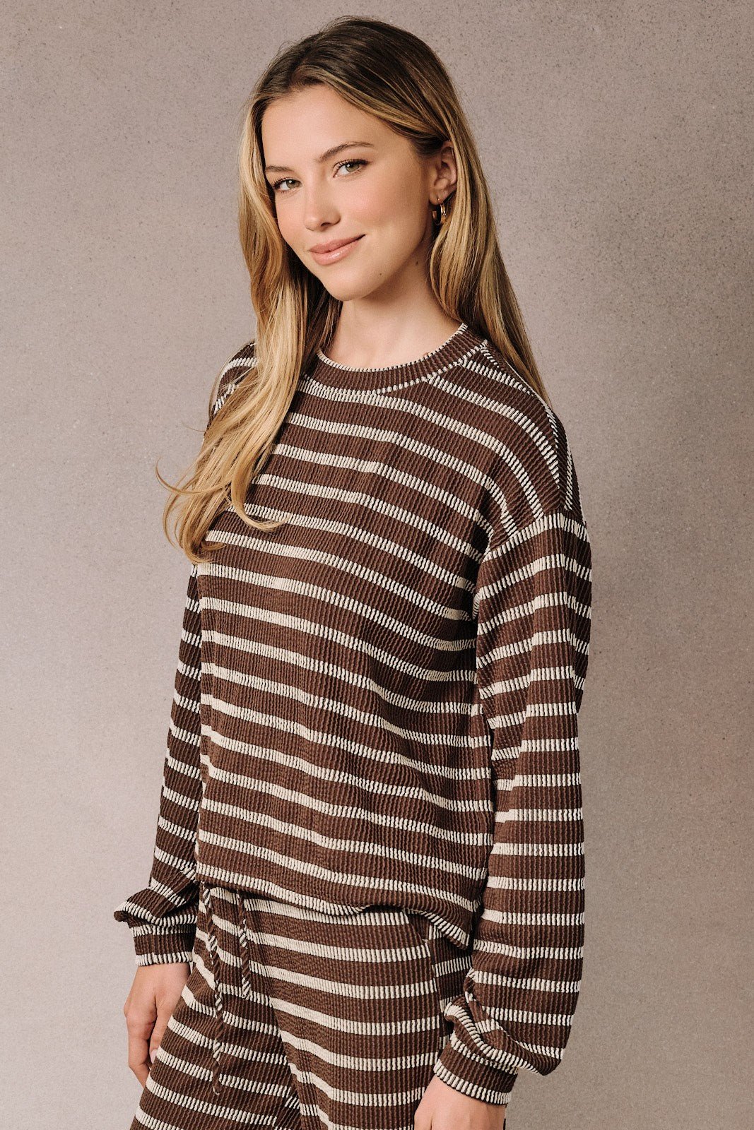 Room Service Striped Ribbed Lounge Top - Westly