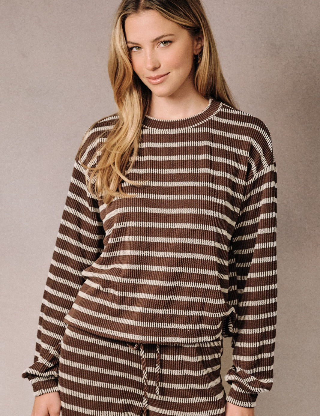 Room Service Striped Ribbed Lounge Top - Westly