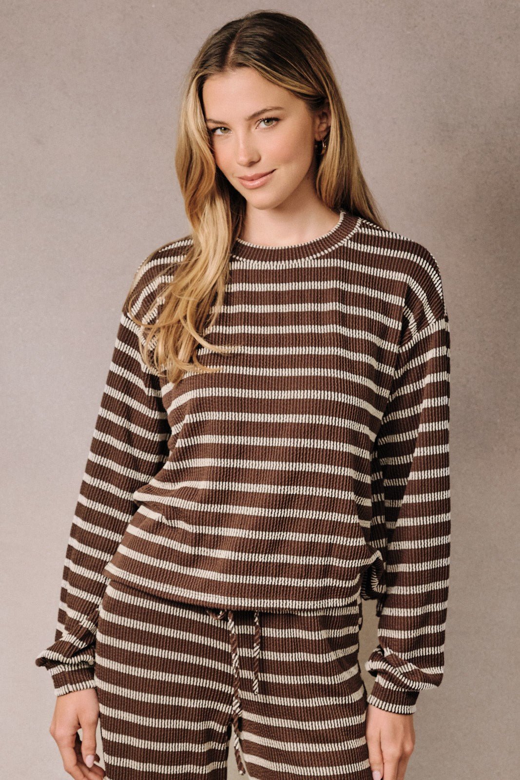 Room Service Striped Ribbed Lounge Top - Westly