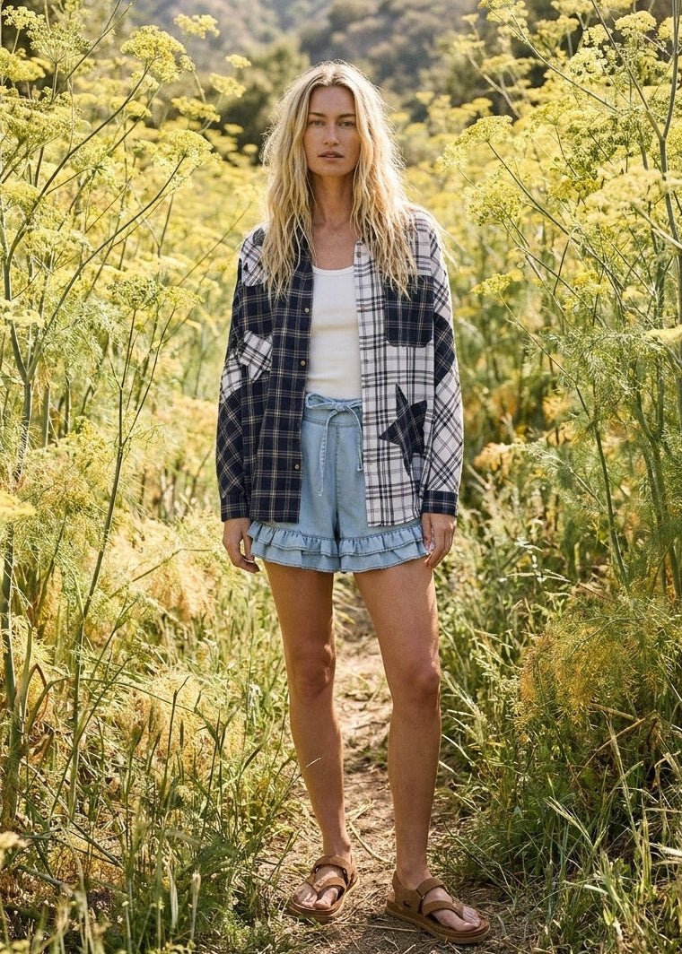 Rory Color Block Plaid Shirt with Patch Detail - Westly