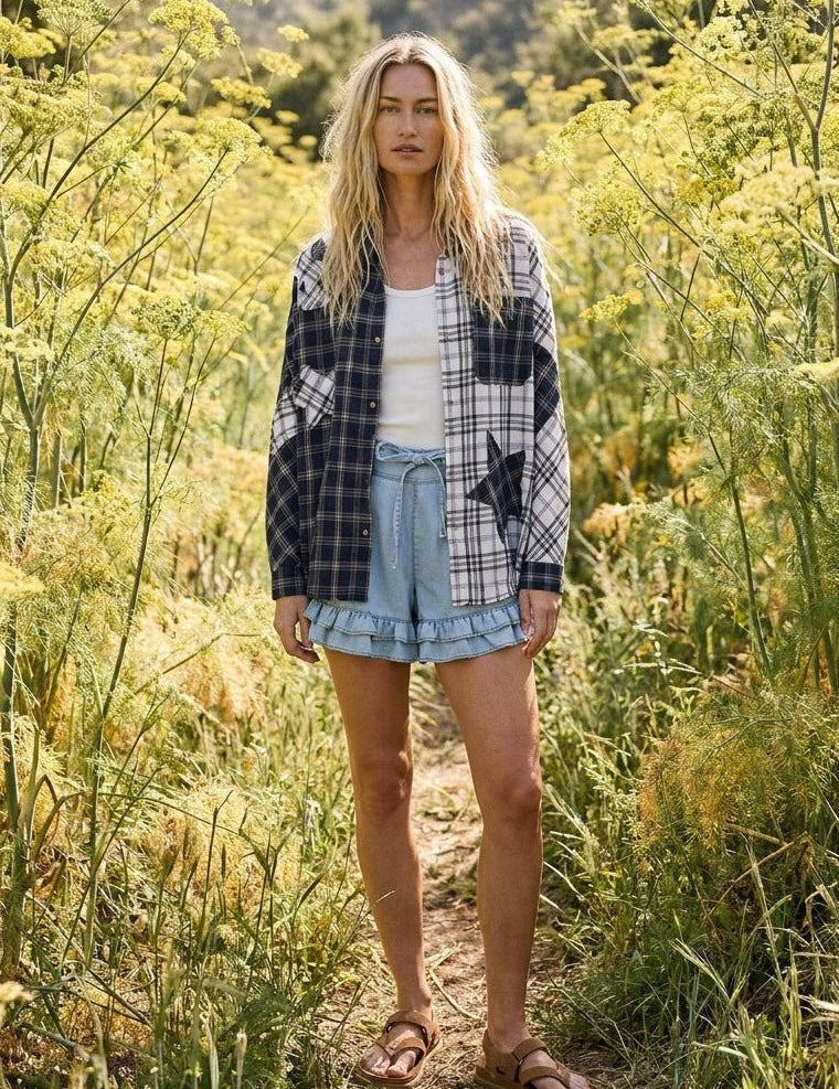 Rory Color Block Plaid Shirt with Patch Detail - Westly