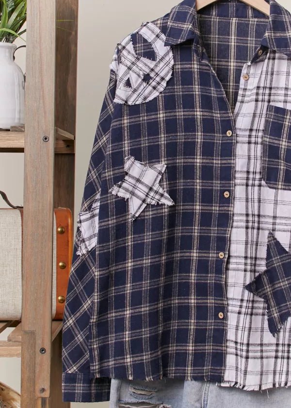 Rory Color Block Plaid Shirt with Patch Detail - Westly