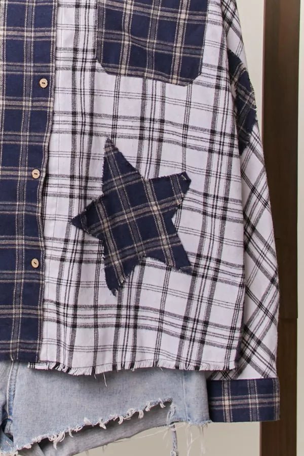 Rory Color Block Plaid Shirt with Patch Detail - Westly
