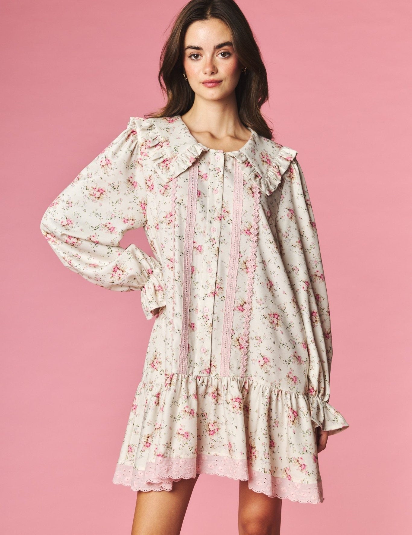 Rosalind Ruffle Collar Floral Mini Dress - Westly