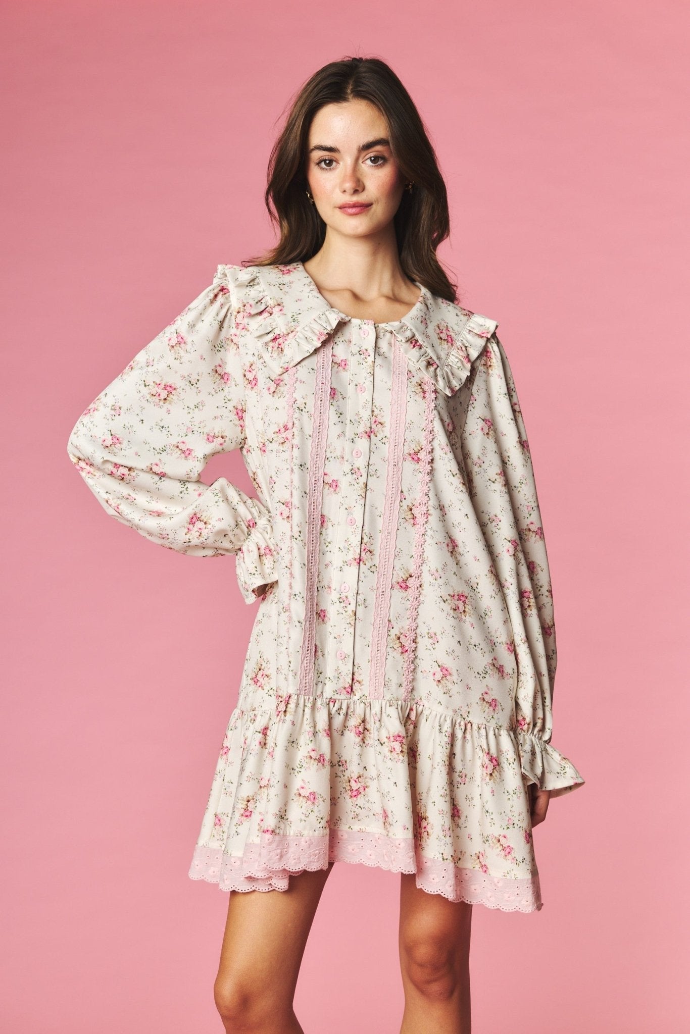 Rosalind Ruffle Collar Floral Mini Dress - Westly