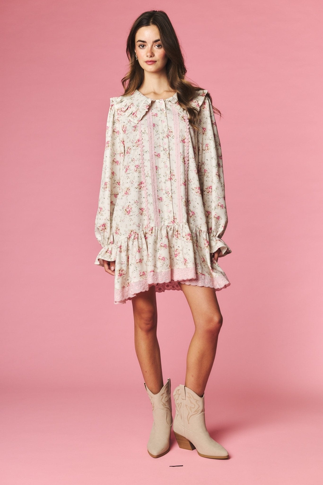 Rosalind Ruffle Collar Floral Mini Dress - Westly