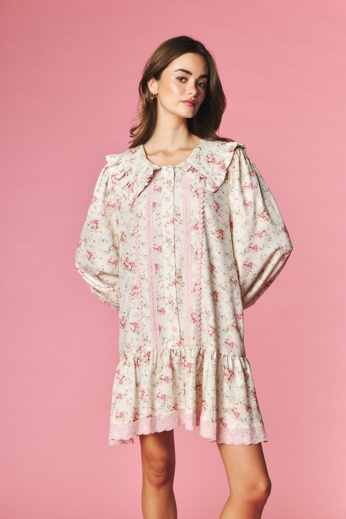 Rosalind Ruffle Collar Floral Mini Dress - Westly