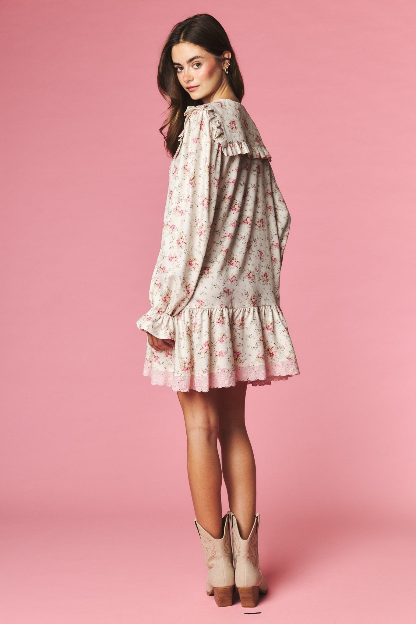 Rosalind Ruffle Collar Floral Mini Dress - Westly