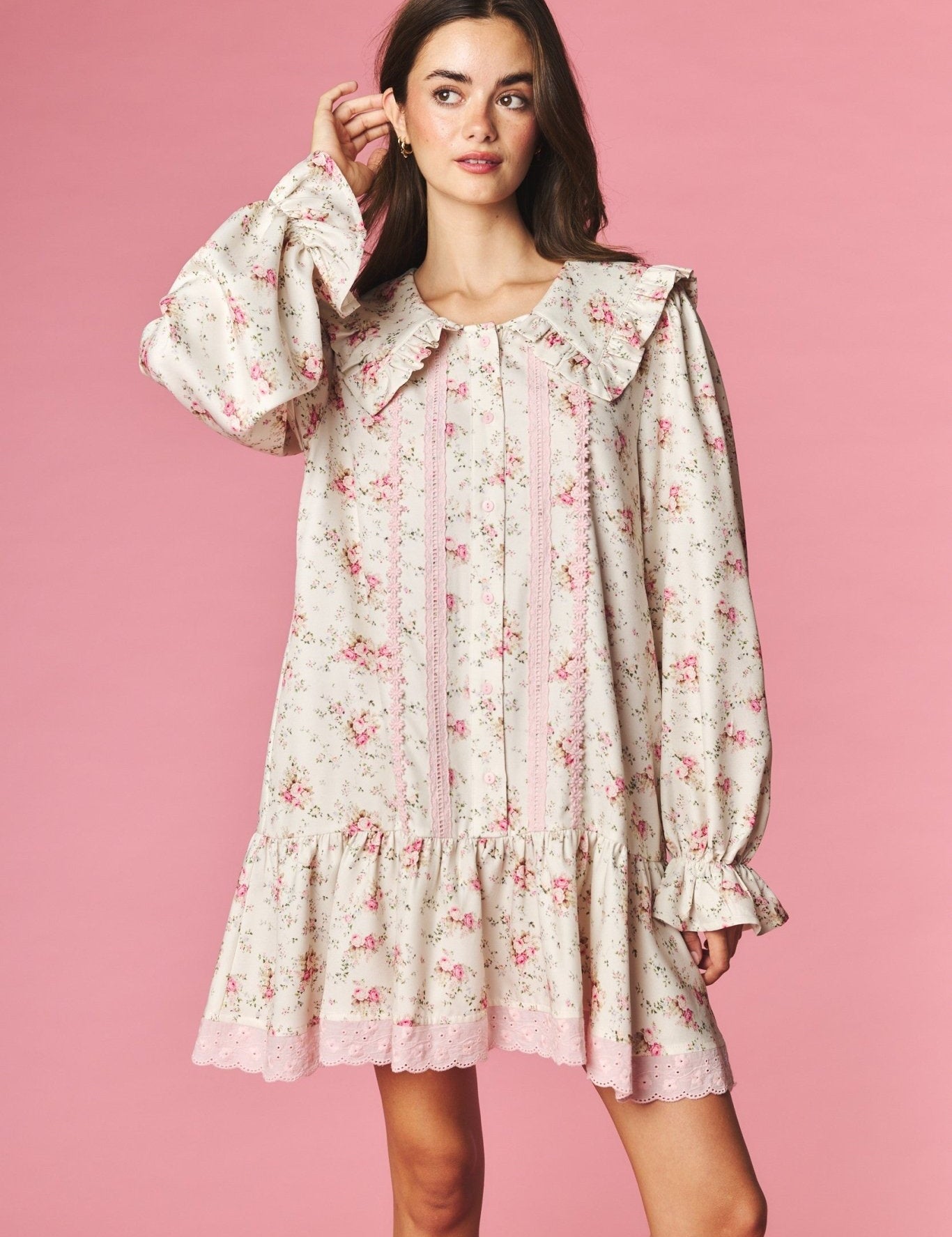 Rosalind Ruffle Collar Floral Mini Dress - Westly