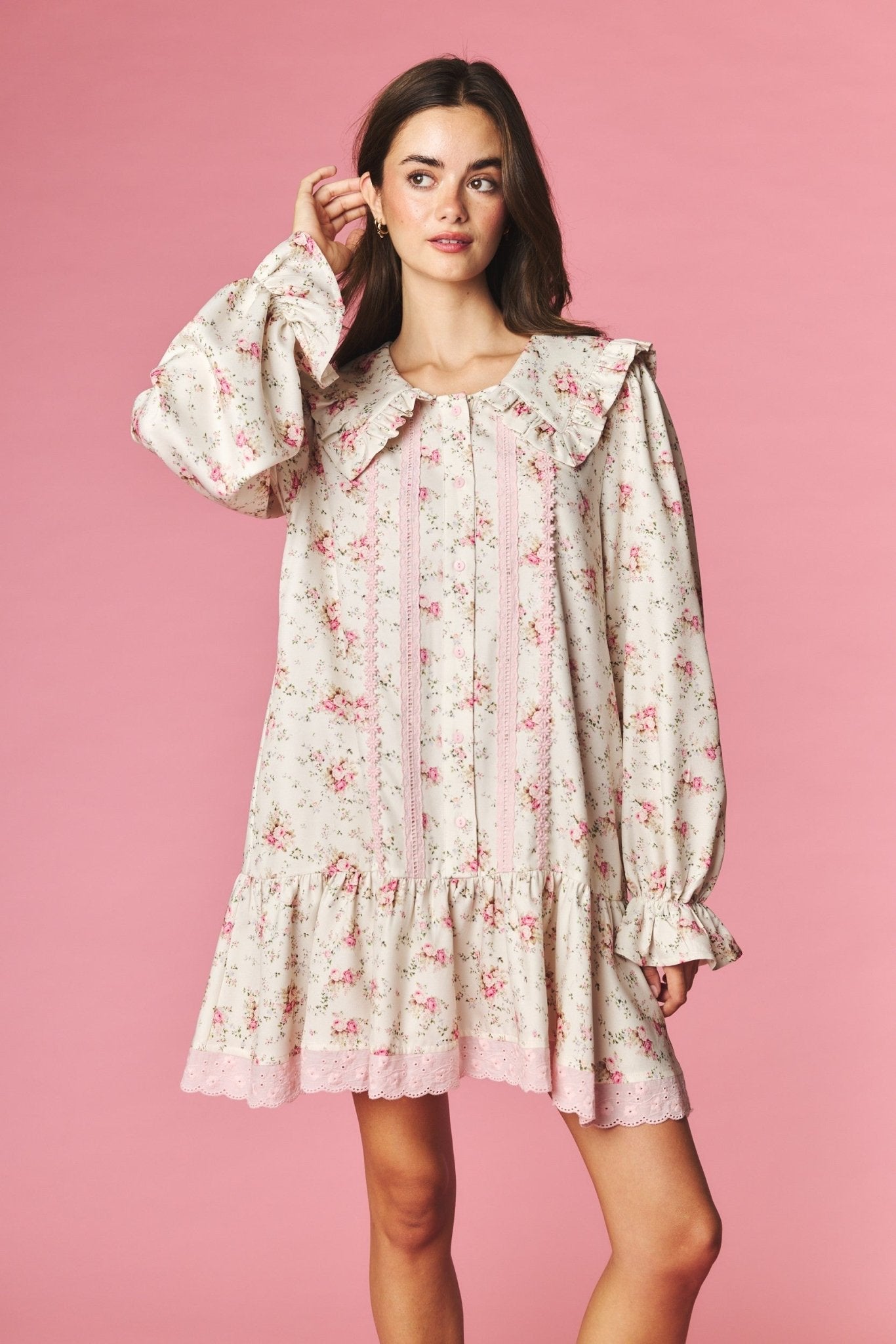 Rosalind Ruffle Collar Floral Mini Dress - Westly