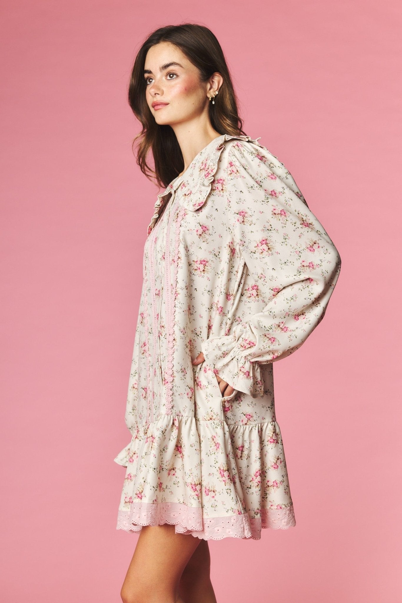 Rosalind Ruffle Collar Floral Mini Dress - Westly