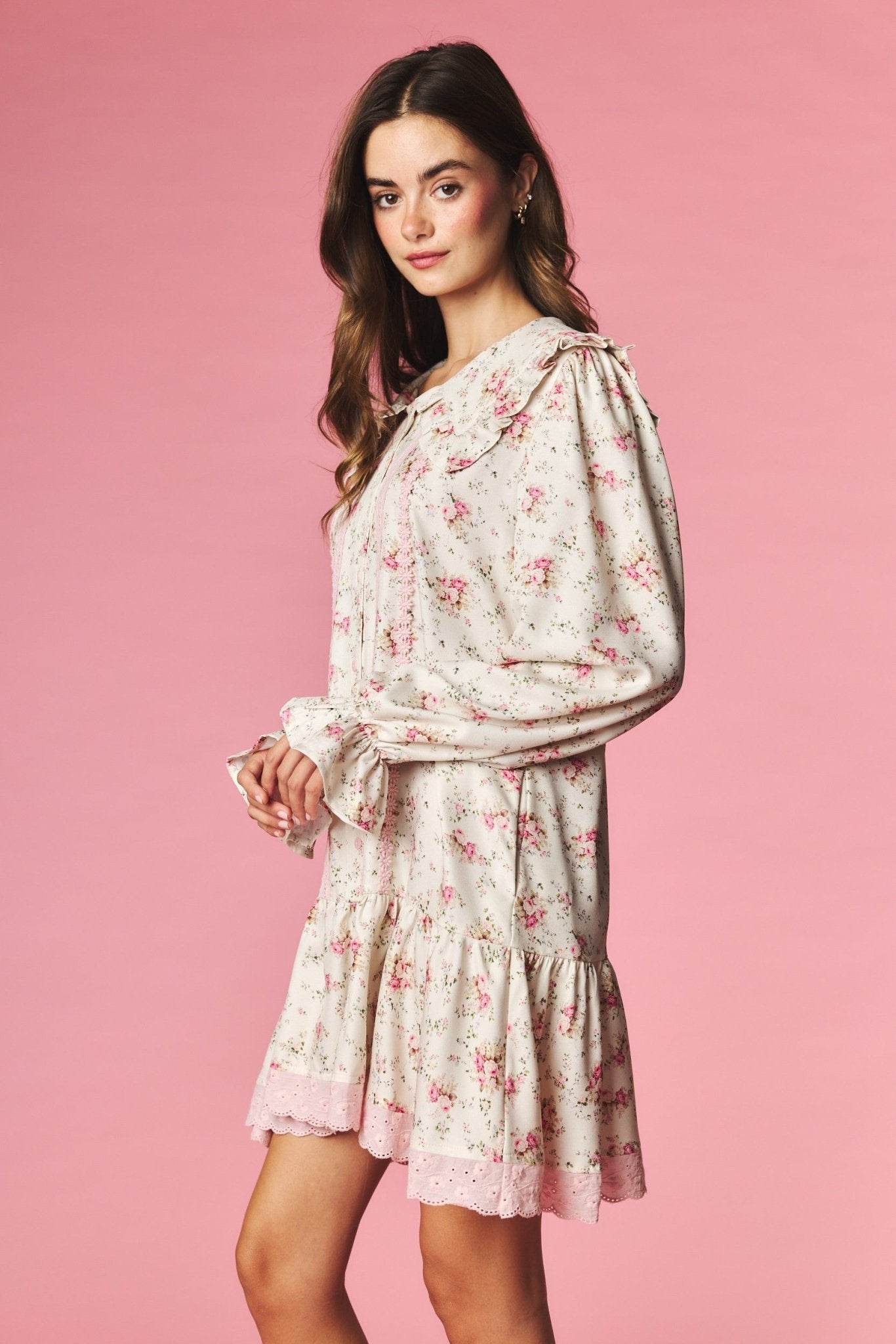 Rosalind Ruffle Collar Floral Mini Dress - Westly