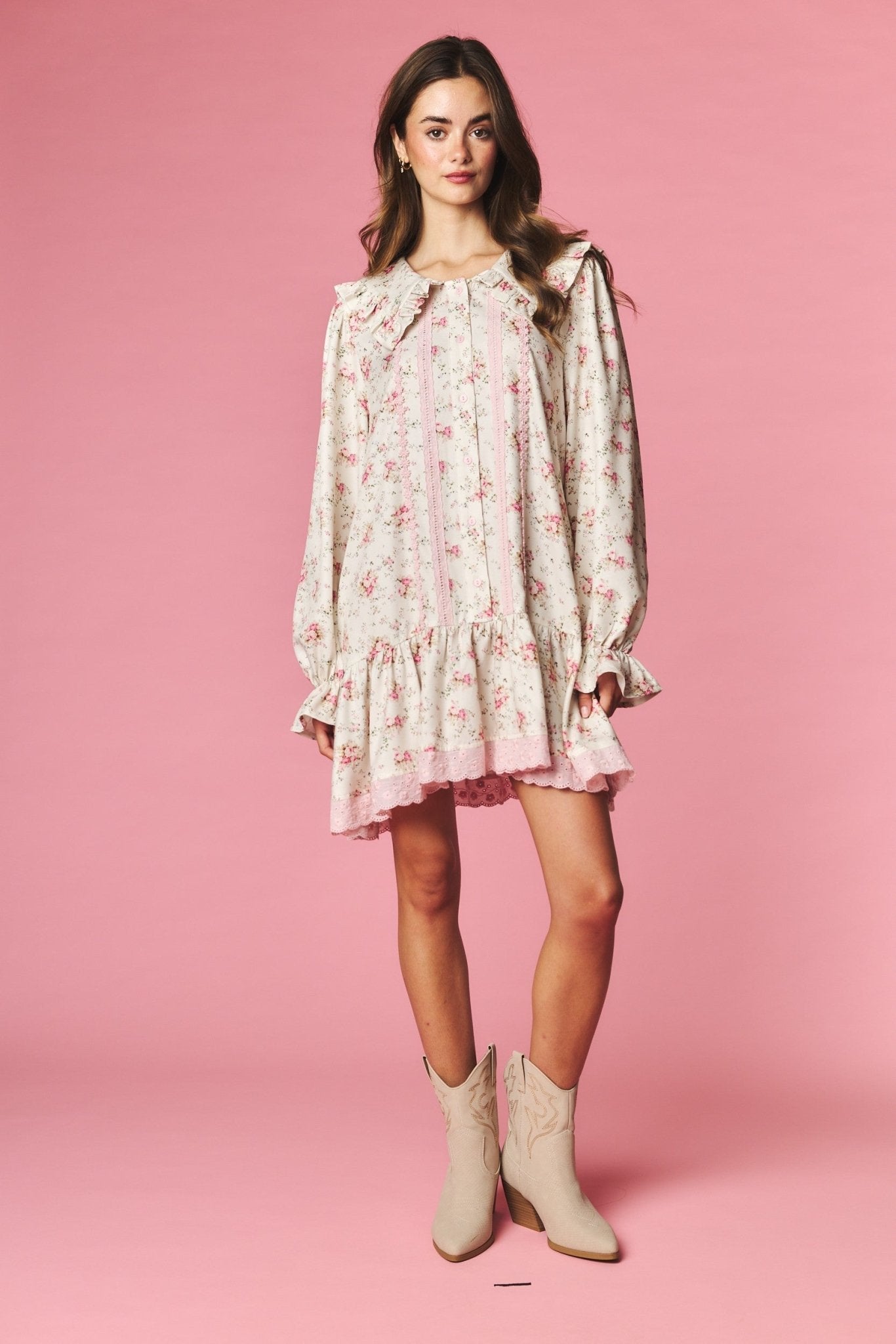 Rosalind Ruffle Collar Floral Mini Dress - Westly