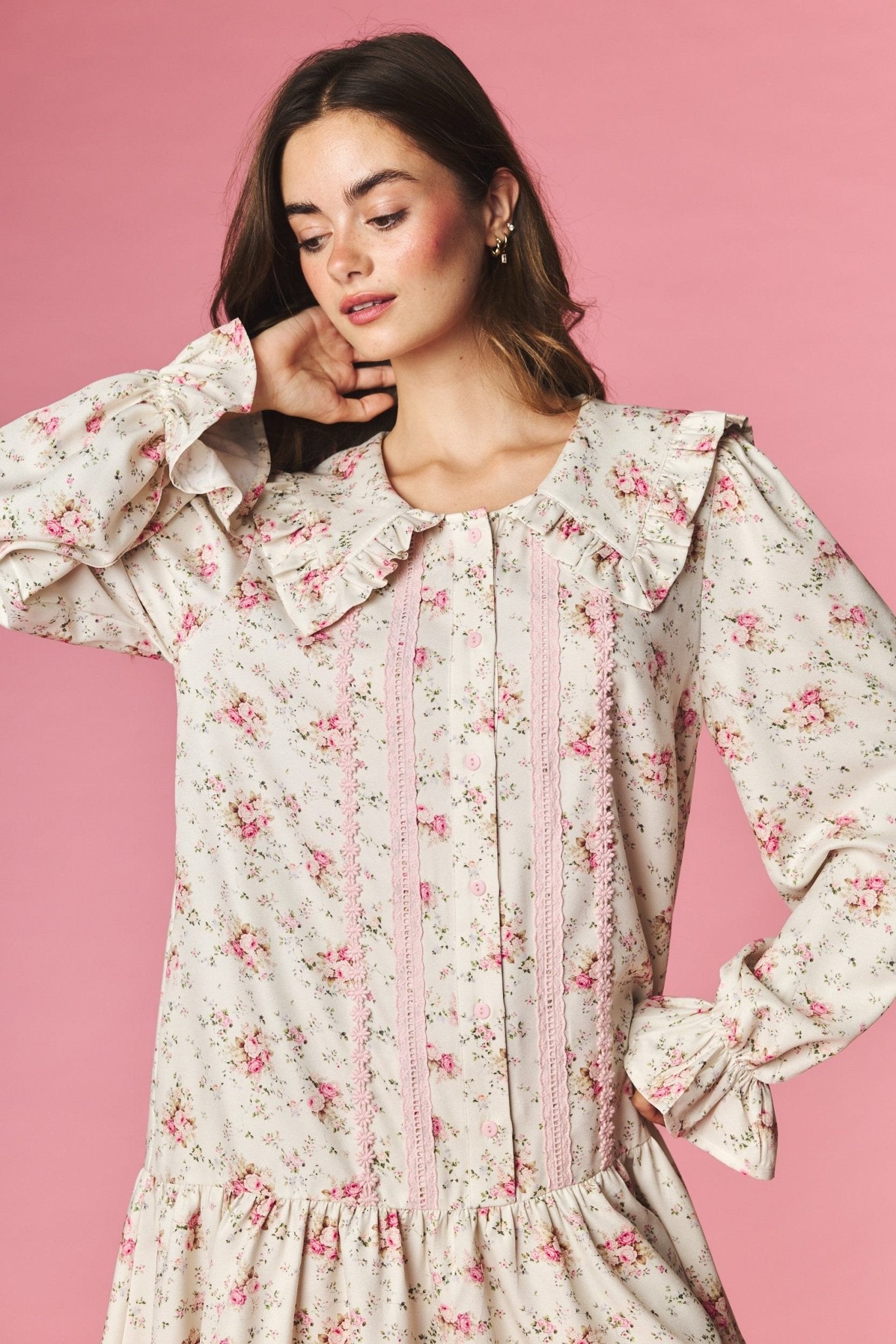 Rosalind Ruffle Collar Floral Mini Dress - Westly