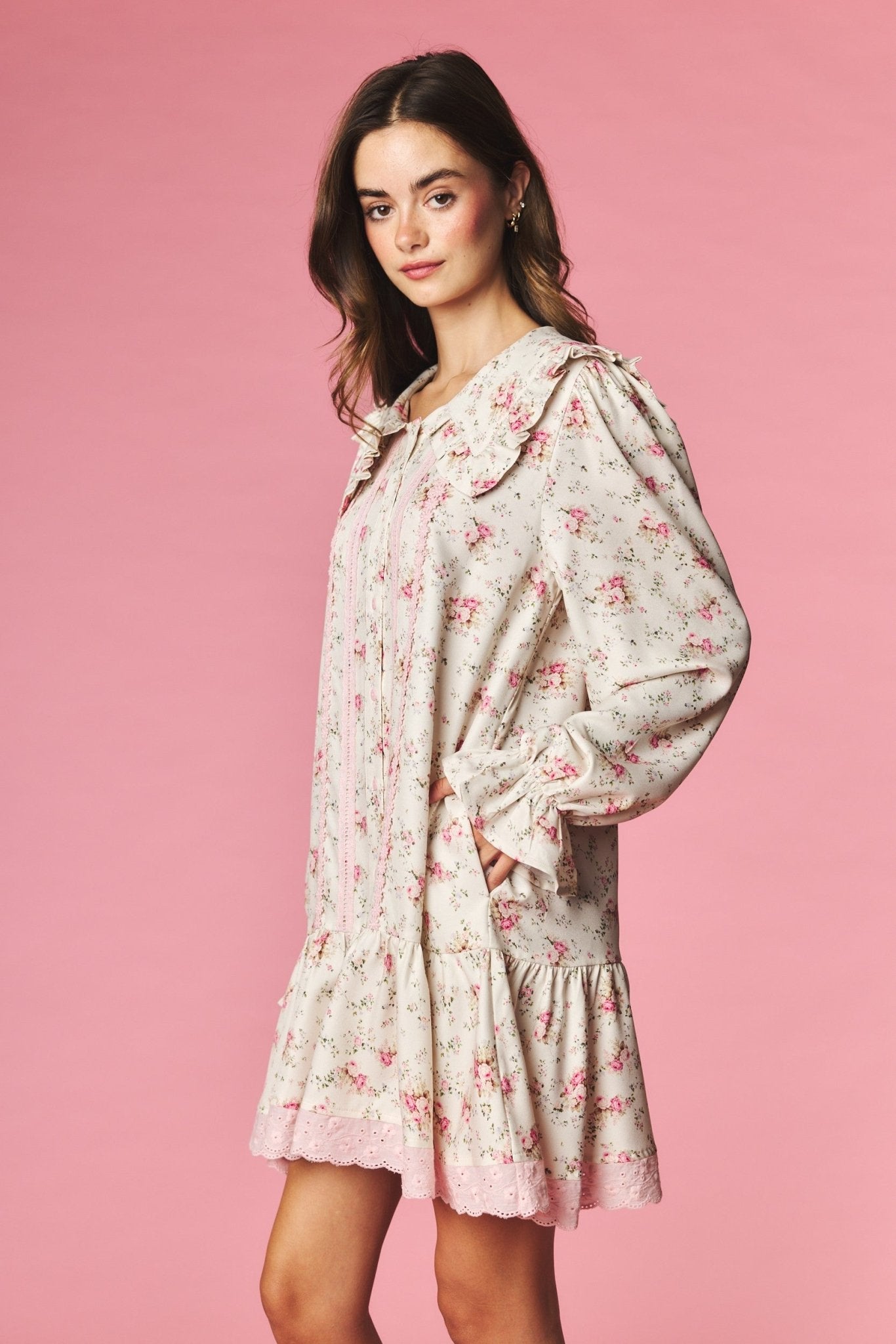 Rosalind Ruffle Collar Floral Mini Dress - Westly