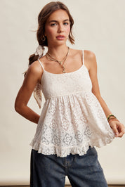 Rosaline Floral Lace Peplum Cami in Ivory, photo 1