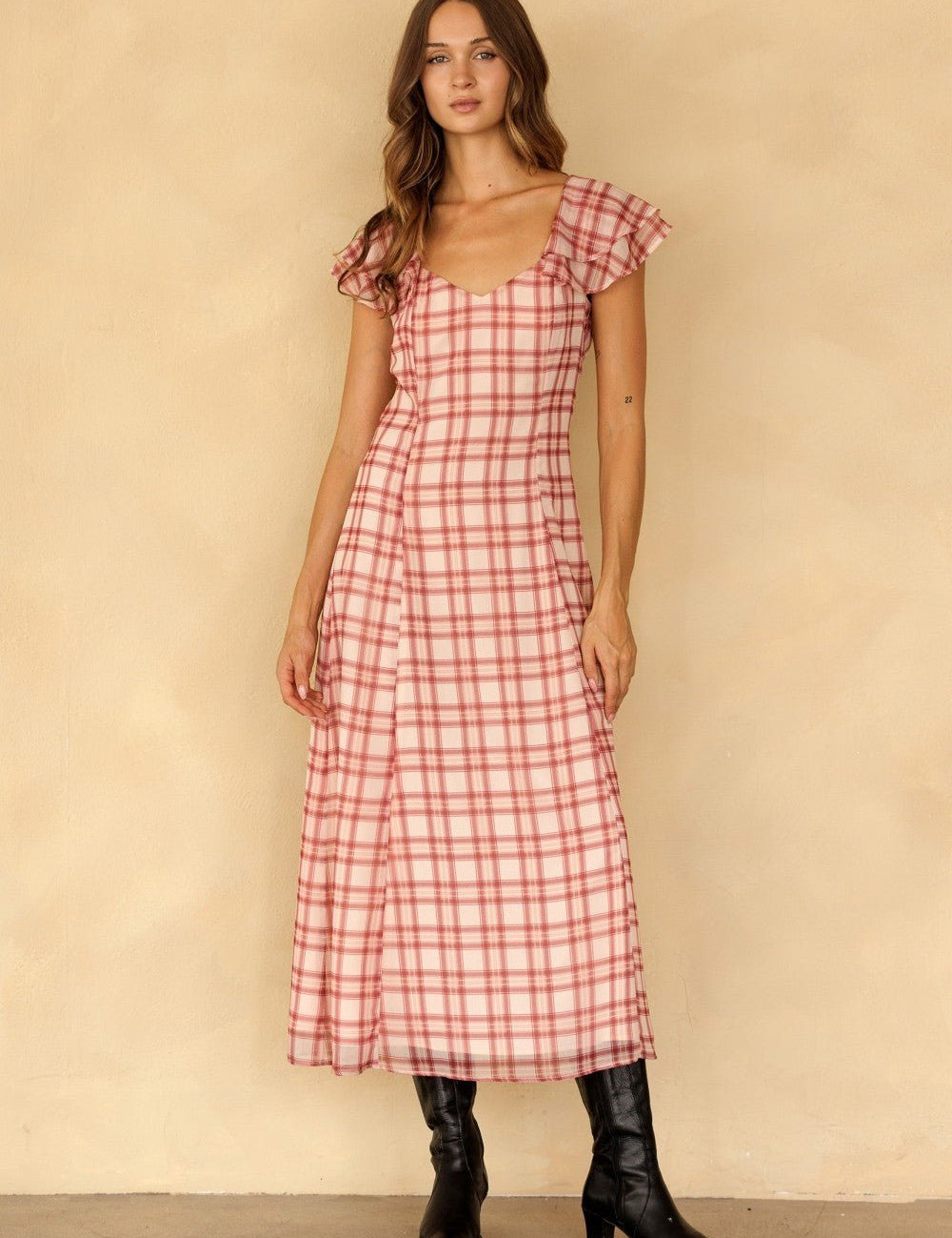 Rosamund Plaid Flutter Sleeve Dress - Westly