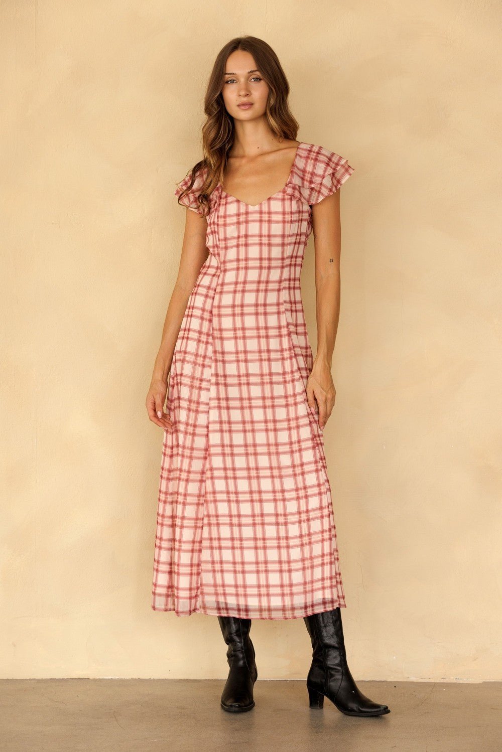 Rosamund Plaid Flutter Sleeve Dress - Westly