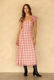 Rosamund Plaid Flutter Sleeve Dress - Westly