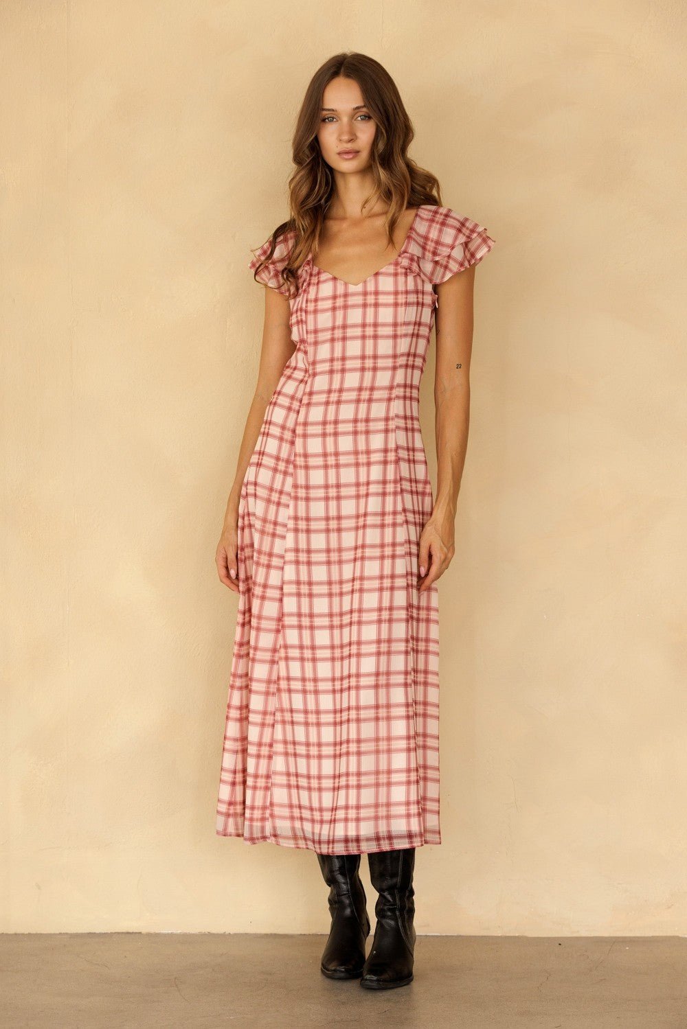 Rosamund Plaid Flutter Sleeve Dress - Westly