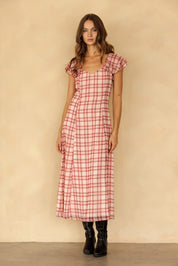 Rosamund Plaid Flutter Sleeve Dress - Westly