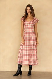 Rosamund Plaid Flutter Sleeve Dress - Westly