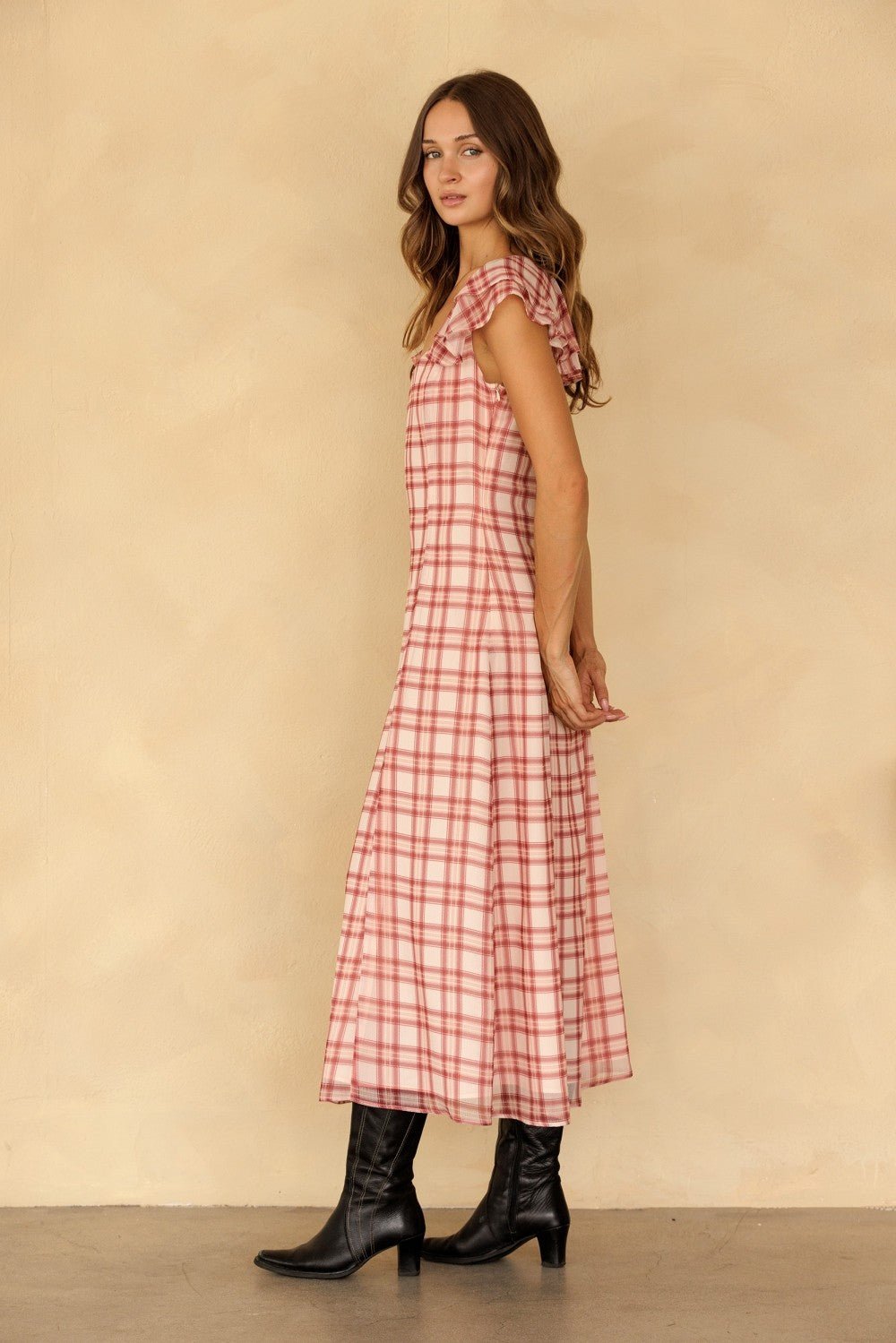 Rosamund Plaid Flutter Sleeve Dress - Westly