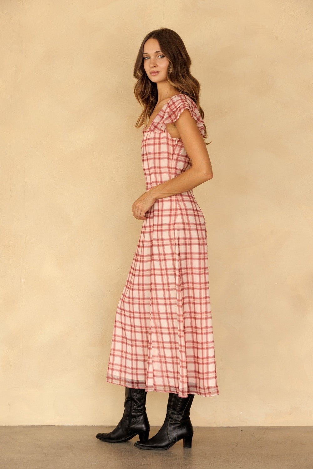 Rosamund Plaid Flutter Sleeve Dress - Westly