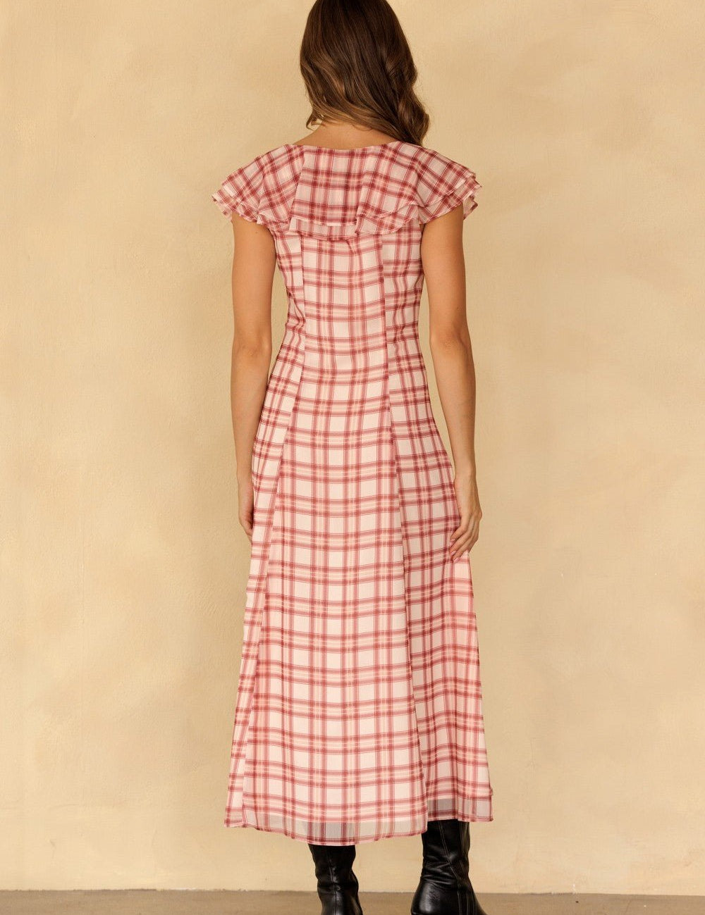 Rosamund Plaid Flutter Sleeve Dress - Westly