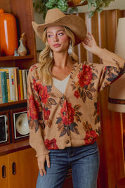 Rose Garden Floral Knit Cardigan - Latte Rust