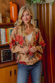 Rose Garden Floral Knit Cardigan - Latte Rust