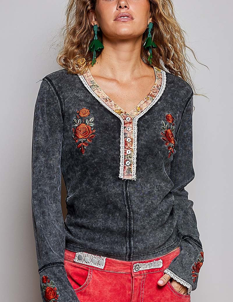 Rose & Thorn Ribbed Henley - Westly