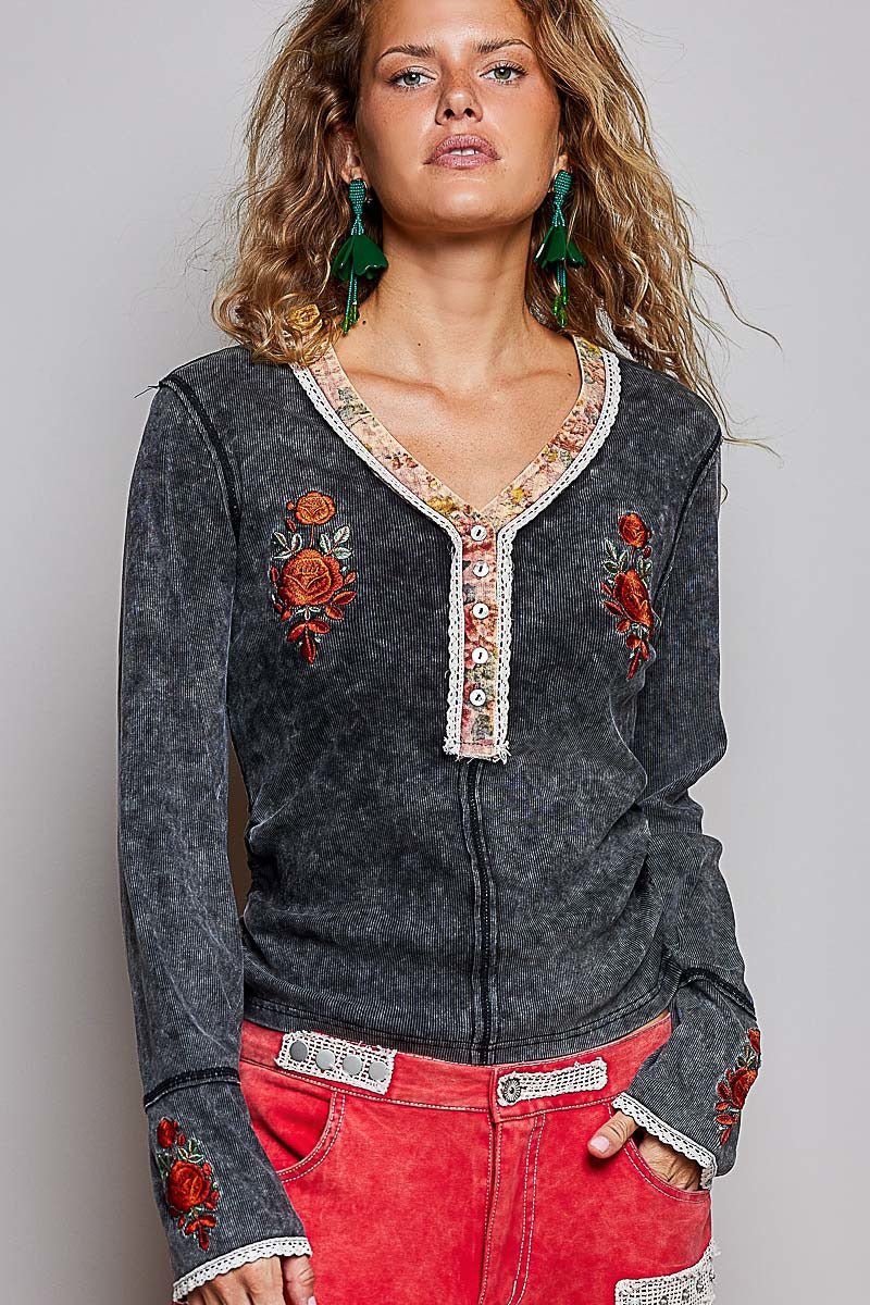 Rose & Thorn Ribbed Henley - Westly