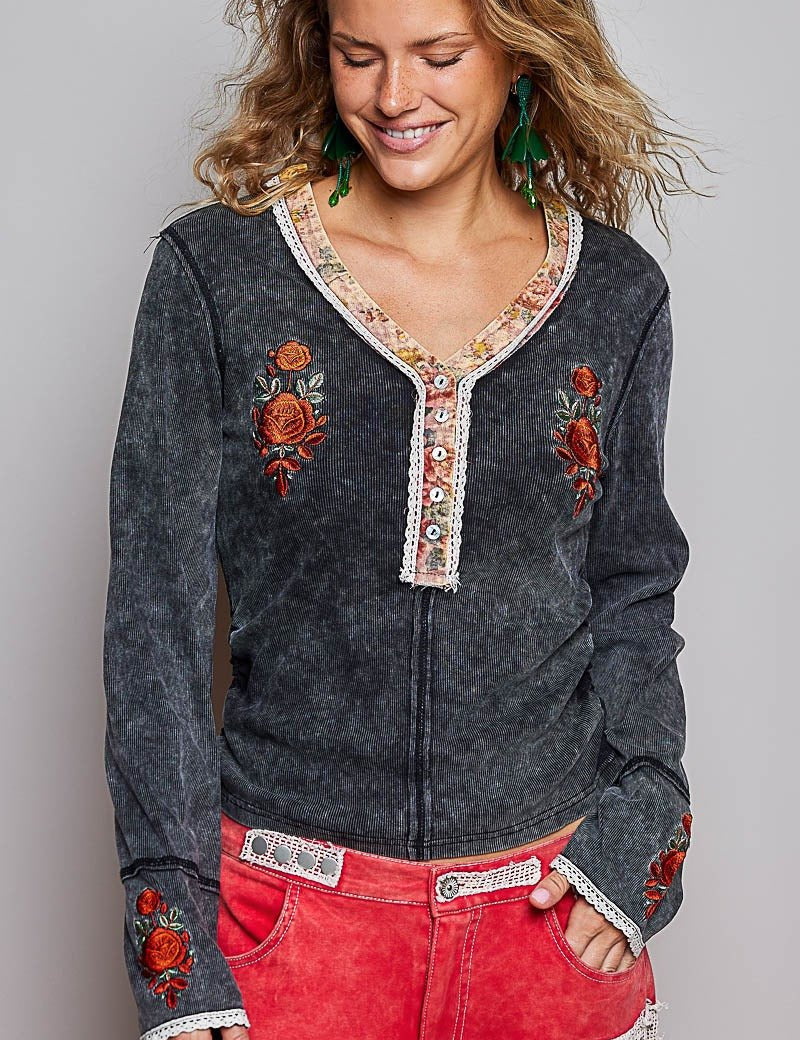 Rose & Thorn Ribbed Henley - Westly