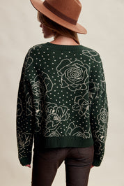 Rosehaven Floral Intarsia Sweater - Dark Green