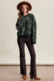 Rosehaven Floral Intarsia Sweater - Dark Green