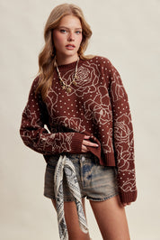 Rosehaven Floral Intarsia Sweater - Mocha