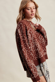 Rosehaven Floral Intarsia Sweater - Mocha