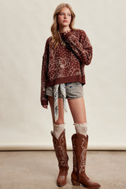 Rosehaven Floral Intarsia Sweater - Mocha
