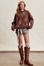 Rosehaven Floral Intarsia Sweater - Mocha