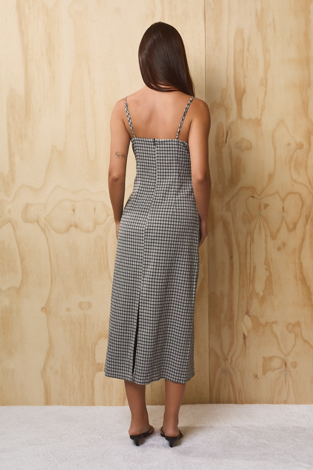 Roselle Check Lace Midi Dress - Black Plaid