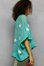 Rosie Floral Patch Rolling Edge Crochet Sweater - Westly