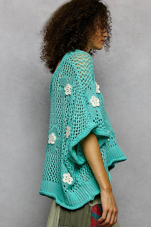 Rosie Floral Patch Rolling Edge Crochet Sweater - Westly