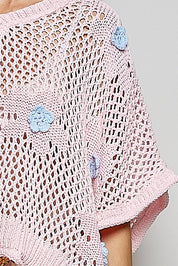 Rosie Floral Patch Rolling Edge Crochet Sweater - Westly