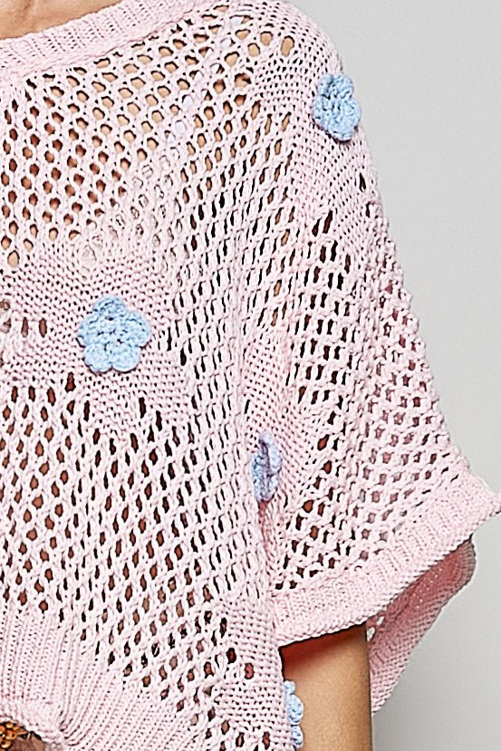 Rosie Floral Patch Rolling Edge Crochet Sweater - Westly