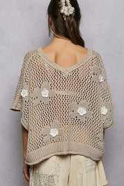 Rosie Floral Patch Rolling Edge Crochet Sweater - Westly