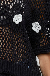 Rosie Floral Patch Rolling Edge Crochet Sweater - Westly