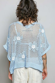 Rosie Floral Patch Rolling Edge Crochet Sweater - Westly